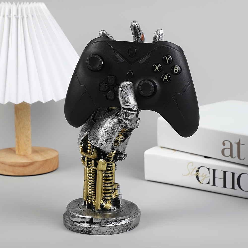 Cyberpunk Robot Hand Resin Figurine - Artistic Desk Decor with Gamepad Holder, Unique Palm Sculpture, Perfect for Room Decor