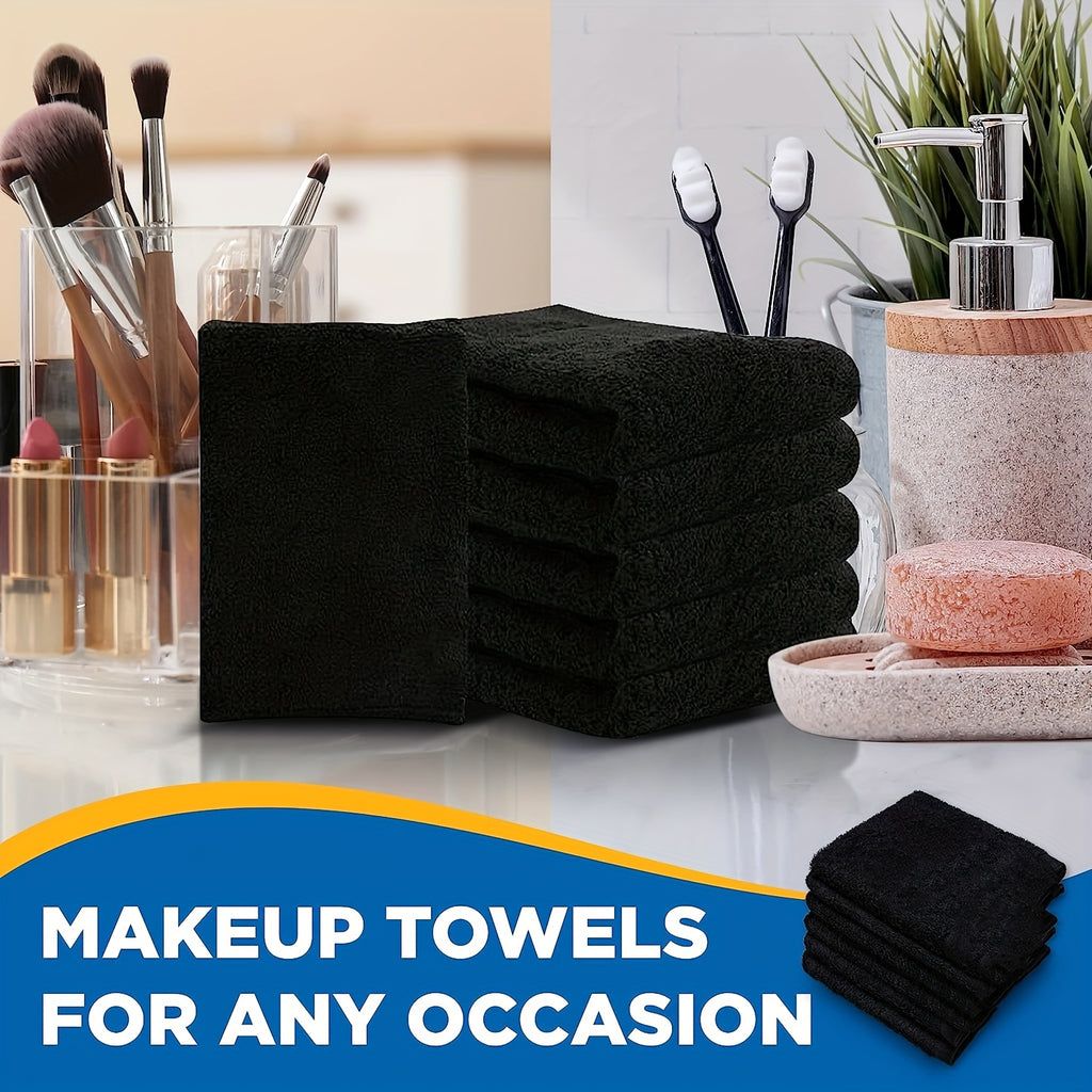 Luxurious 6pcs Set of Microfiber Face Towels - Gentle, Reusable Makeup Removing Cloths - Soft Washcloths for Sensitive Skin, 12x12 Inches, Black