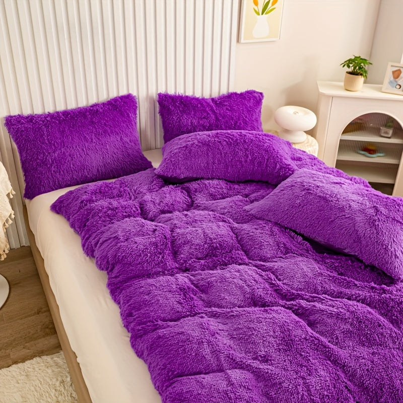 [Plush Duvet Cover Set] 3pcs Multicolor Plush Duvet Cover Set - Soft And Warm Bedding For Bedroom, Guest Room, And Dorm Decor