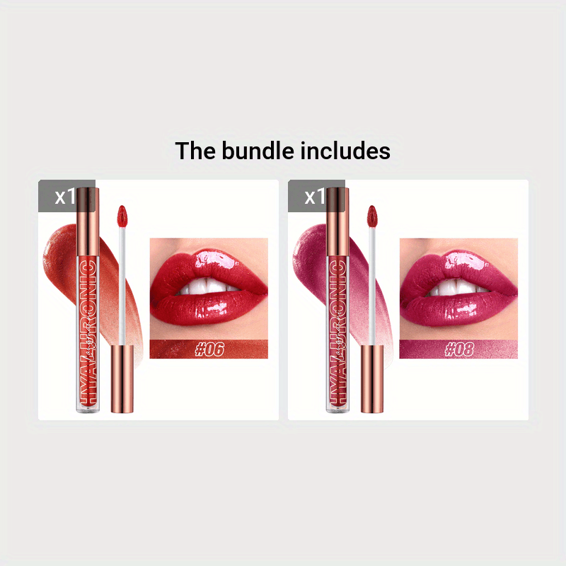 Eight Colors Hyaluronic Acid Moisturizing Lip Glaze Glitter Gloss - Non-Stick, Hydrating, Natural Nude Makeup - Perfect Valentine's Day Gifts, Music Festival Essentials, Long-Lasting, Cruelty-Free, Paraben-Free