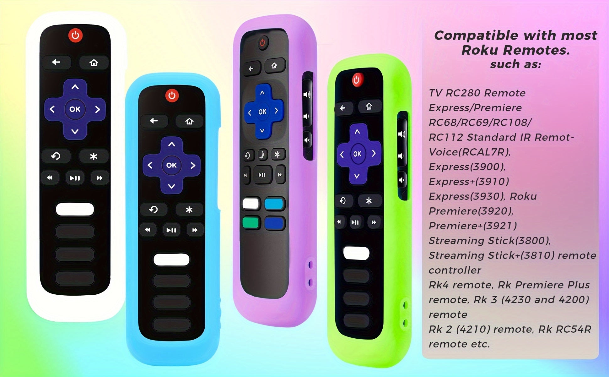 1pc Roku TV Remote Cover, Glow in the Dark Silicone Sleeve Case, Compatible with TCL Hisense Roku TV Steaming Stick 4K 4K+ Voice Remote, Universal Protective Battery Cover, 2022 Model, Uncharged, No Battery Included