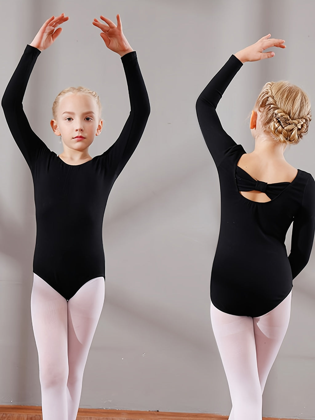 Girls Long Sleeve Bodysuit Leotards Back Bow Ballet Dance Outfit Kids Clothes
