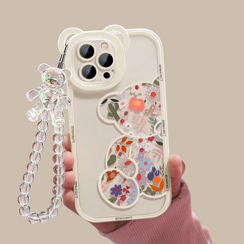 Transparent Phone Case with 3D Bear Ear Flower Design, Compatible with Iphone Models 13, 11, 14 Pro Max, 12, XR, X, XS, And 7, Offering Soft