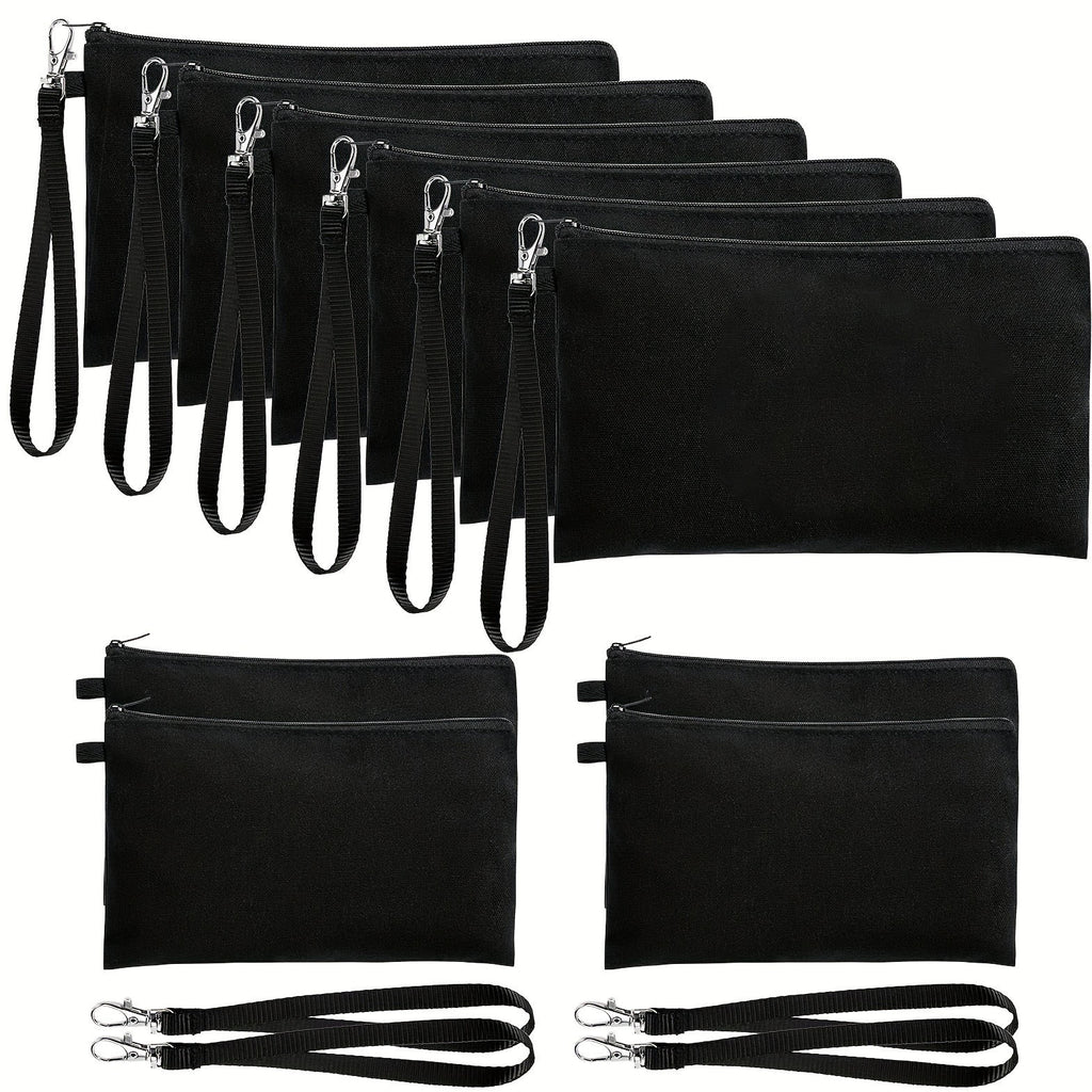 10pcs Cosmetic Bags Sublimation Blank Heat Transfer Makeup Bags With Wristband Lanyards For DIY Craft Travel Canvas Zipper Pencil Bags (8.3 X 5.1 Inch/21.08 X 12.95 Cm)