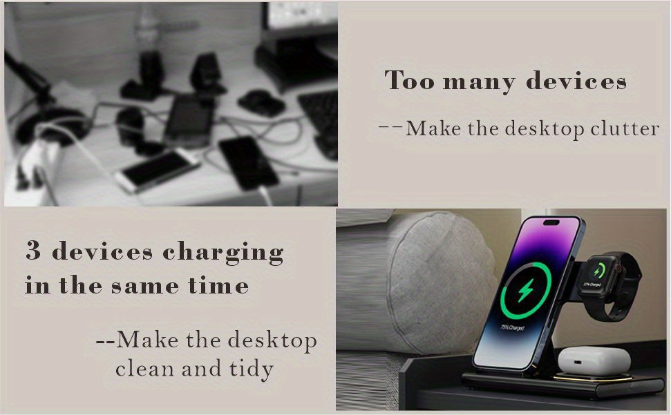 Wireless Charging Station, 4 In 1 Wireless Charger Stand, Multi Fast Wireless Charging Dock For iPhone Multiple Devices For IPhone 14/14 Plus/13/12/11/Pro/Max/X/XS/XR/8, For iWatch Ultra/8/7/6/5/4/3/2/SE, For Airpods 3/2/Pro,