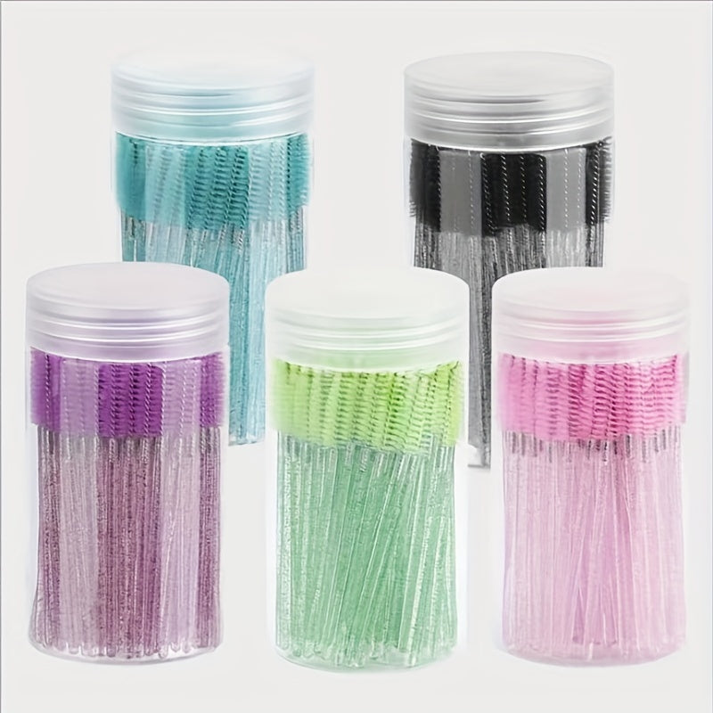 100pcs Eyelash Brushes with Container - Mascara Wands, Eyebrow Brush, and Eyelash Comb for Eyelash Extensions and Makeup Application