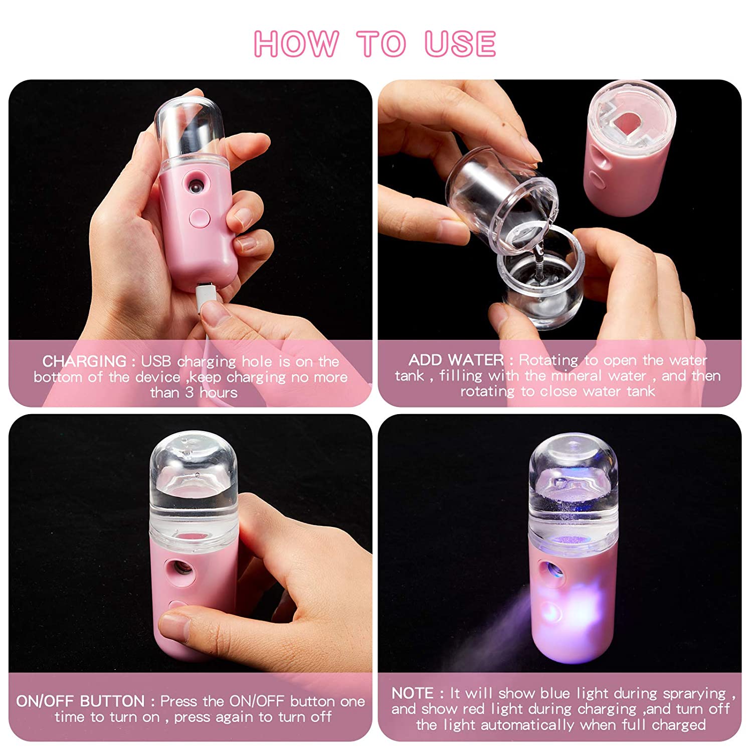 Cloud Prime Portable Mini USB Rechargeable Mist 30ml - Long-Lasting Battery, Formaldehyde-Free, 3 Colors (White/Pink/Red) with Ergonomic Design for Face & Body Hydration, Travel-Friendly Skincare Tool, Sleek Cylindrical Desig