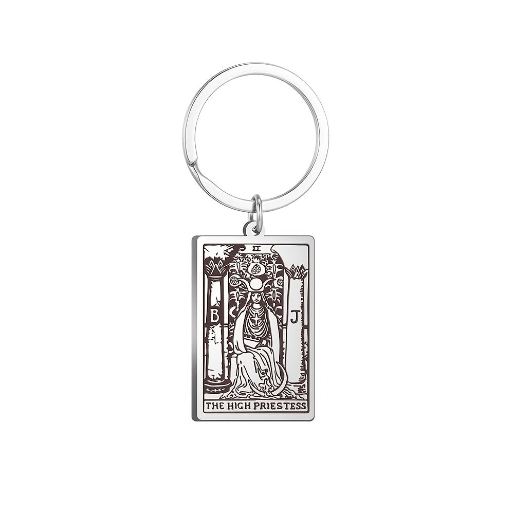 Vintage Stainless Steel Major Arcana Tarot Pendant Keychain - Powerful Divination Tool and Fashion Accessory