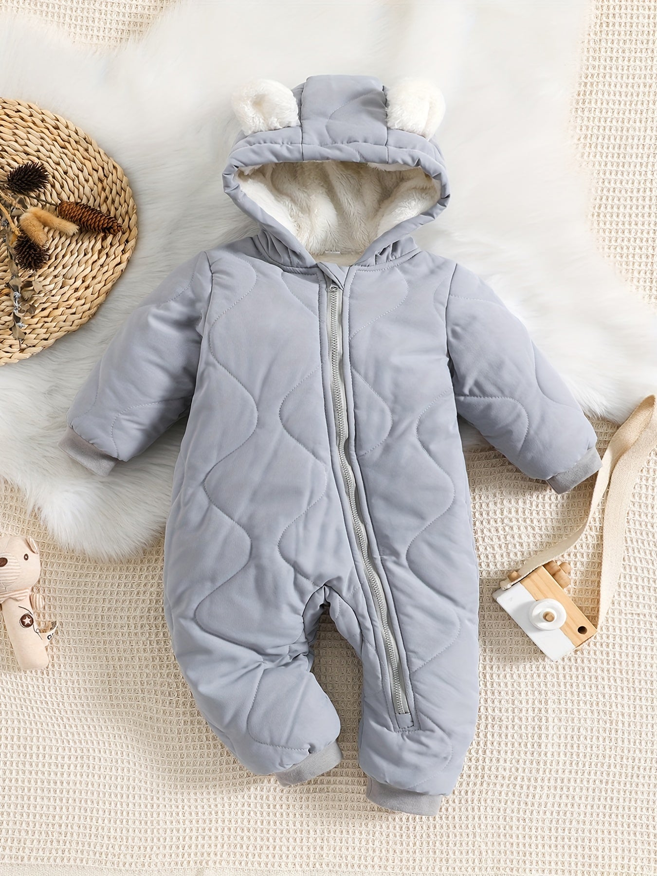 Baby Thickened Romper Autumn and Winter Outdoor Suit Newborn Set with Fleece Lining Zipper for 0-1 Year Old Youngsters' Clothes Christmas/Halloween/Thanksgiving Day, for Outdoor