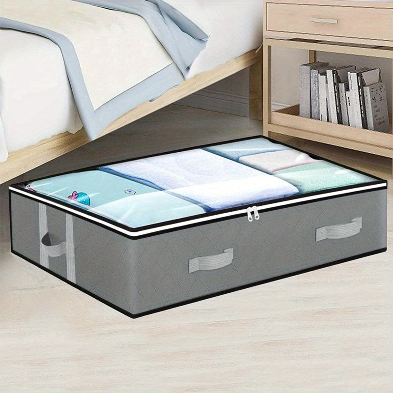 Under-Bed Storage Box with Flip-Top Lid - Durable Non-Woven Fabric Organizer for Blankets, Clothes & Bedding | Multi-Purpose Space-Saving Design, Dust-Resistant Contemporary Bedside Storage Solution, Bedroom Organizers And St