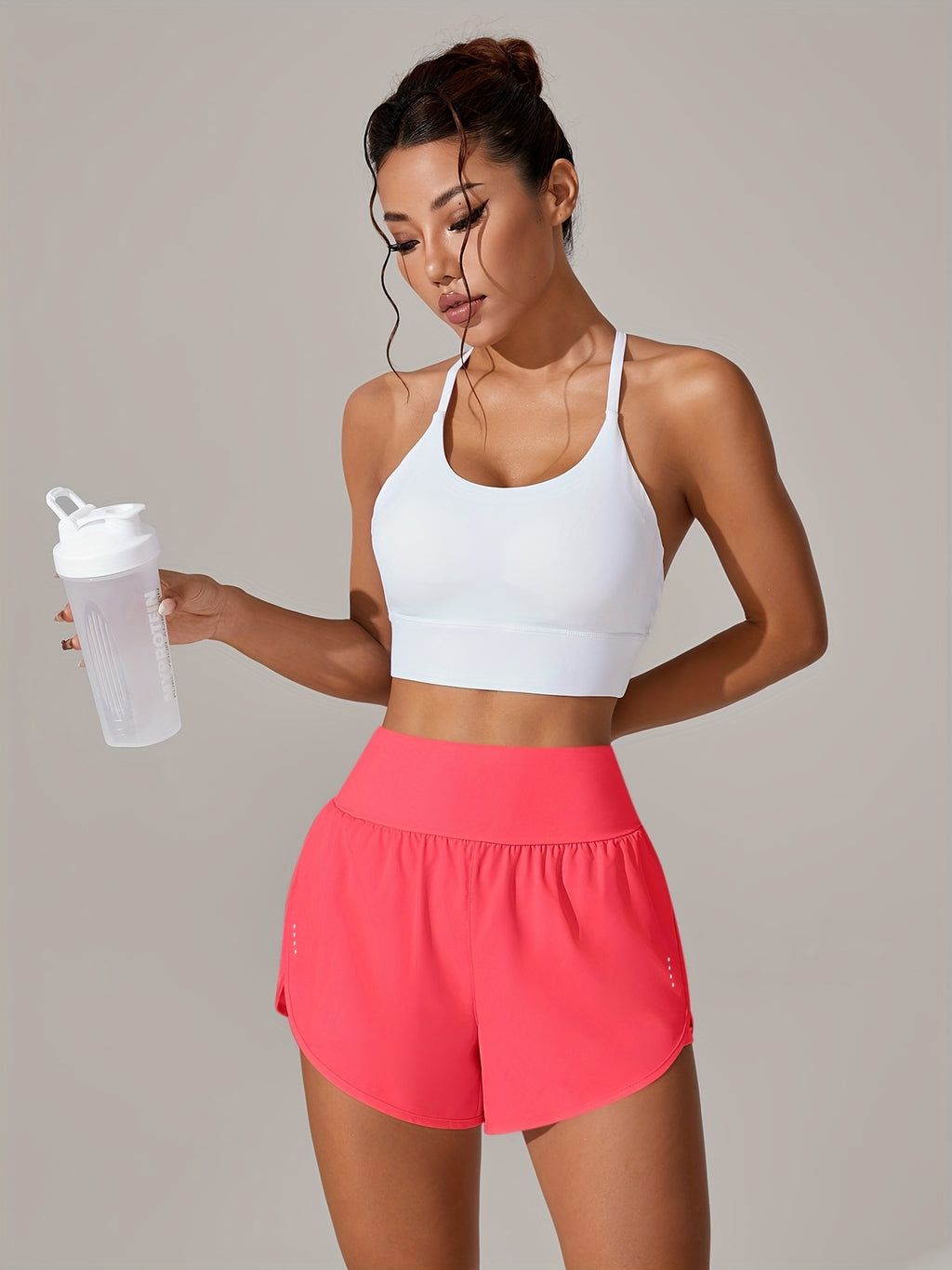 [Yoga Activewear] Women's Light Blue Yoga Shorts - Casual & Loose-Fit, High-Waisted with Ruffle Detail, Stretchy Polyester-Elastane Blend, Machine Washable, Perfect for Spring/Summer/Fall