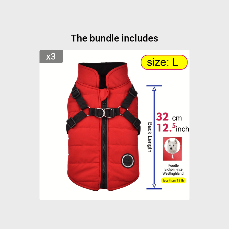 Warm Padded Dog Vest with Harness for Small and Medium Dogs - Red Coat for Extra Comfort and Security Christmas Gift