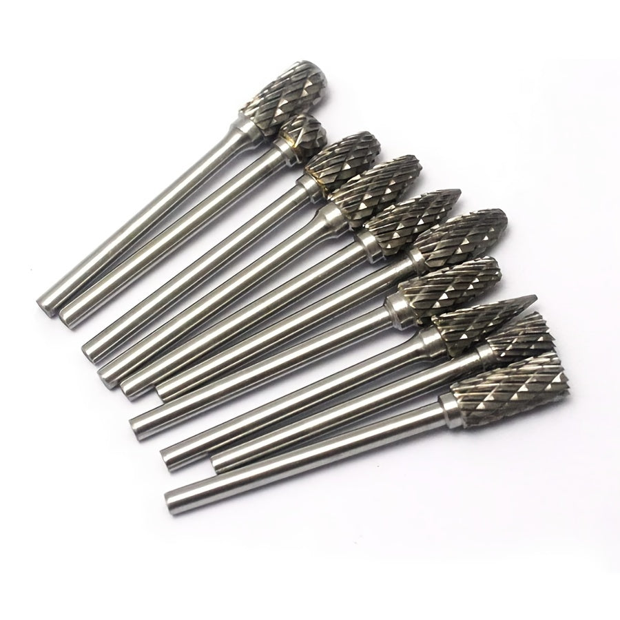 10pcs Tungsten Carbide Burr Set, Double Cut Alloy Steel Grinding Heads, Compatible with Dremel Rotary Tools, for Wood, Metal, Stone, Gemstone - Handheld & Welding Use, Assembly Required, Grinding Bits for Steel
