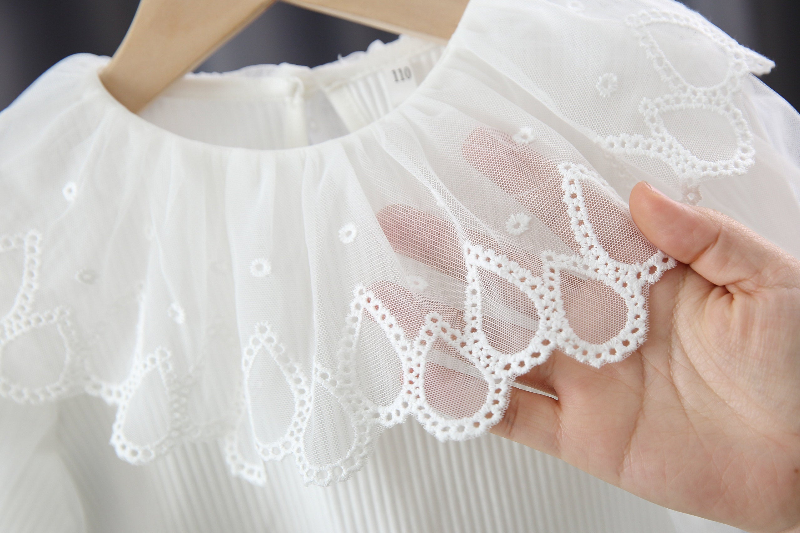 Girls Long Puff Sleeve Flower Lace Splicing Ruffles Round Neck Ribbed T-Shirts Tops Kids Clothes