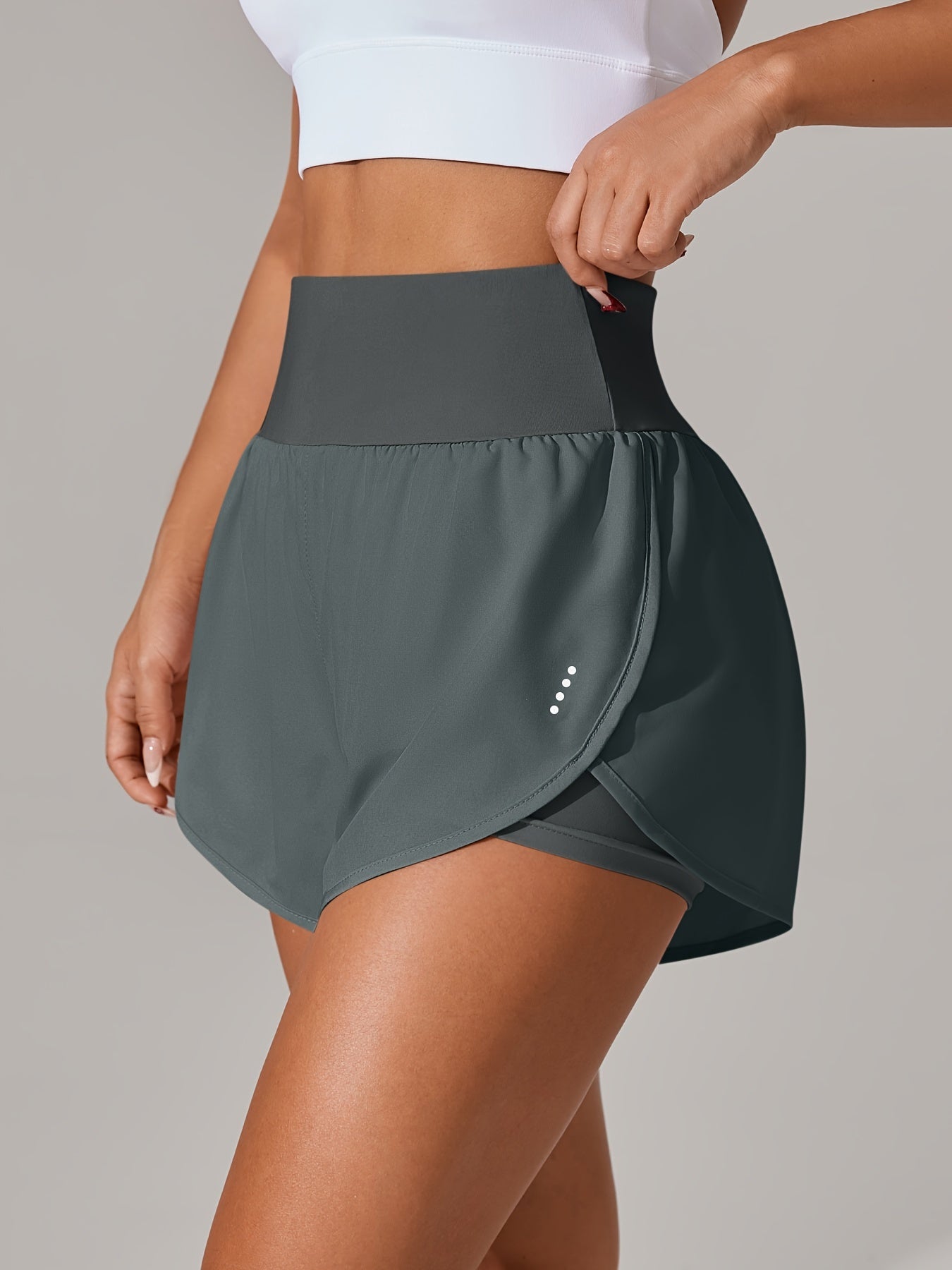 [Yoga Activewear] Women's Light Blue Yoga Shorts - Casual & Loose-Fit, High-Waisted with Ruffle Detail, Stretchy Polyester-Elastane Blend, Machine Washable, Perfect for Spring/Summer/Fall