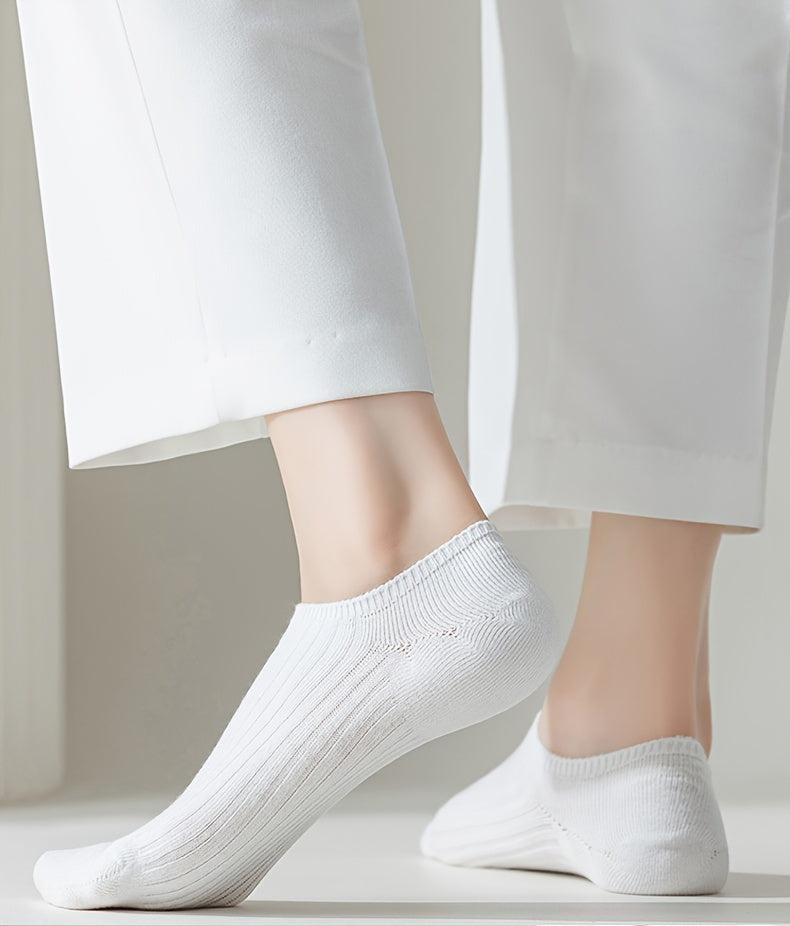 1/5 Pairs No Show Solid Socks, Simple & Breathable Unisex Boat Socks, Women's Stockings & Hosiery