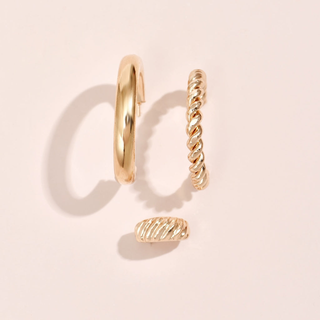 Punk Chunky Hoop Earrings 3pcs/set 14K Plated Alloy Round Circle Hoop Earrings For Women Jewelry