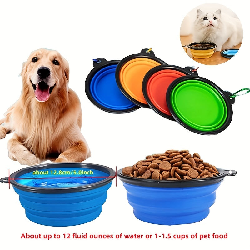 Portable Foldable Pet Bowl with Black Frame, 350ml TPR Dog Food Dish for Outdoors
