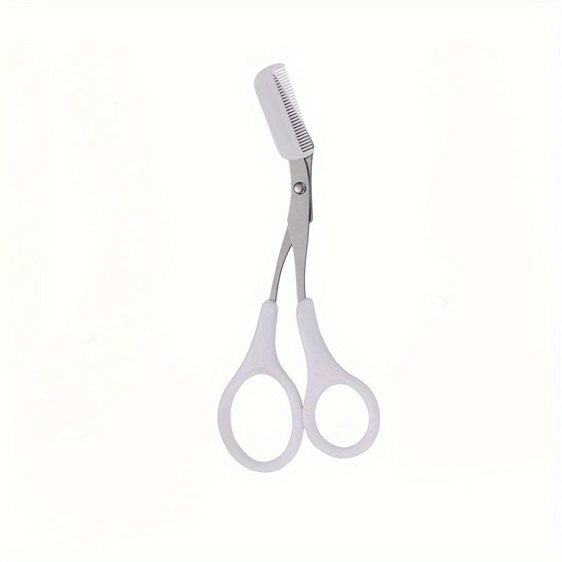 [Elegant Style] Stainless Steel Eyebrow Trimming Scissors with Pink Comb - Safe, Mini Makeup Grooming Tool for Perfectly Shaped Eyebrows, No Power Needed