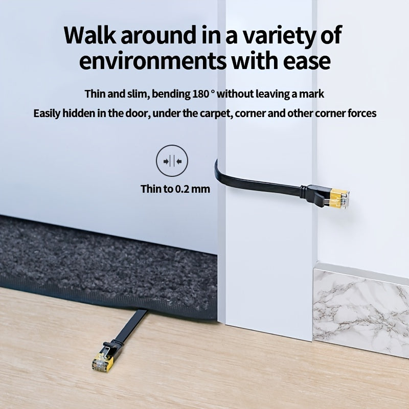 Cat 7 Ethernet Cable High Speed, Shielded Flat Internet Cable With Clips.