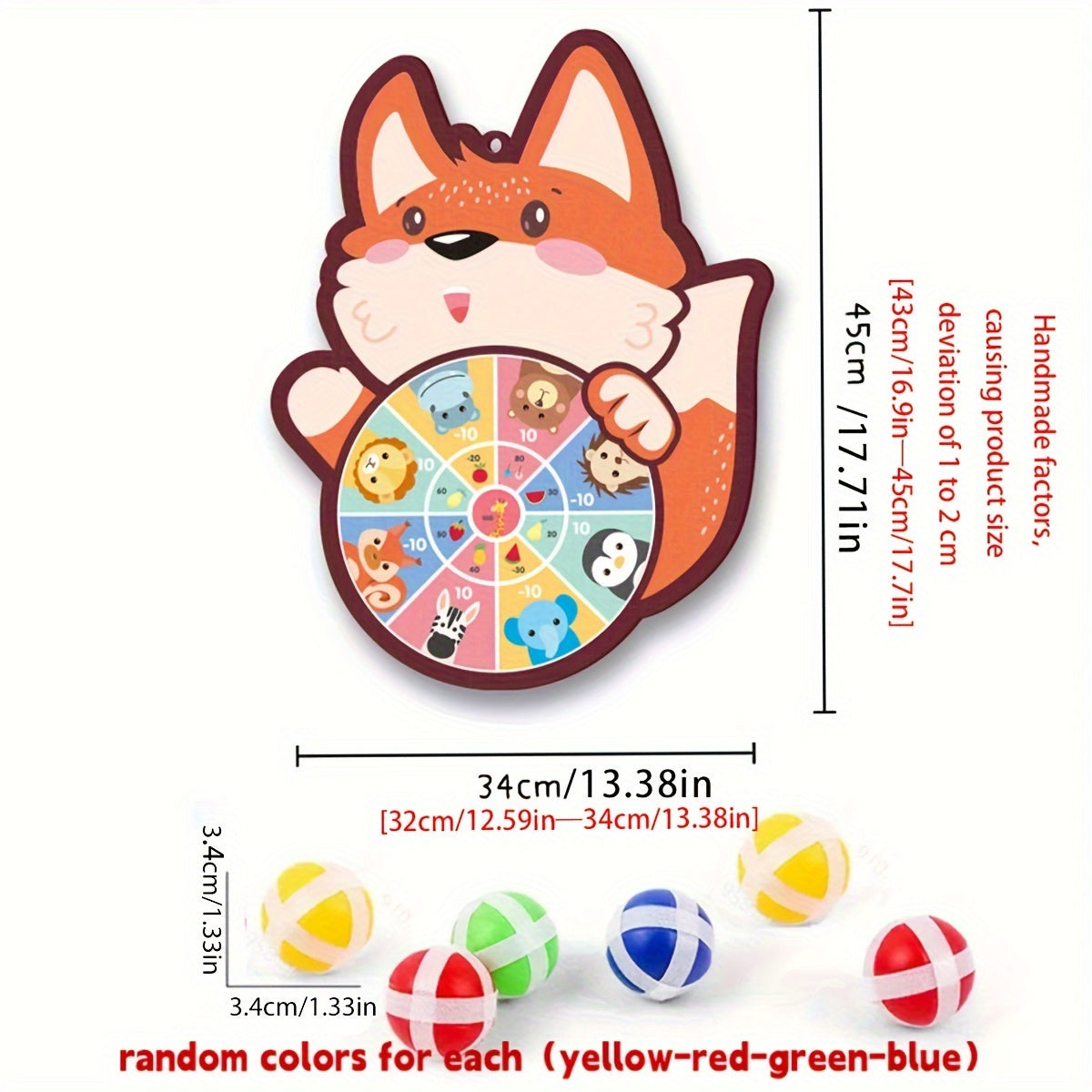 Set With 6 Sticky Balls And A Hook Sticky Ball Dart Target Board Cartoon Animal Target Game (Foxes, Elephants, Dinosaurs) Outdoor Sports Indoor Cloth Toys Educational Board Games