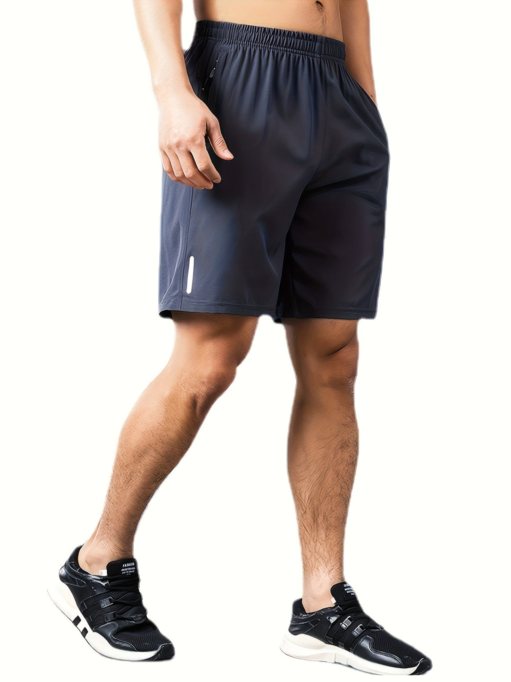 3pcs Reflective Men's Stripe Decor Sports Shorts, Elastic Waist Trendy Fitness for Summer Training