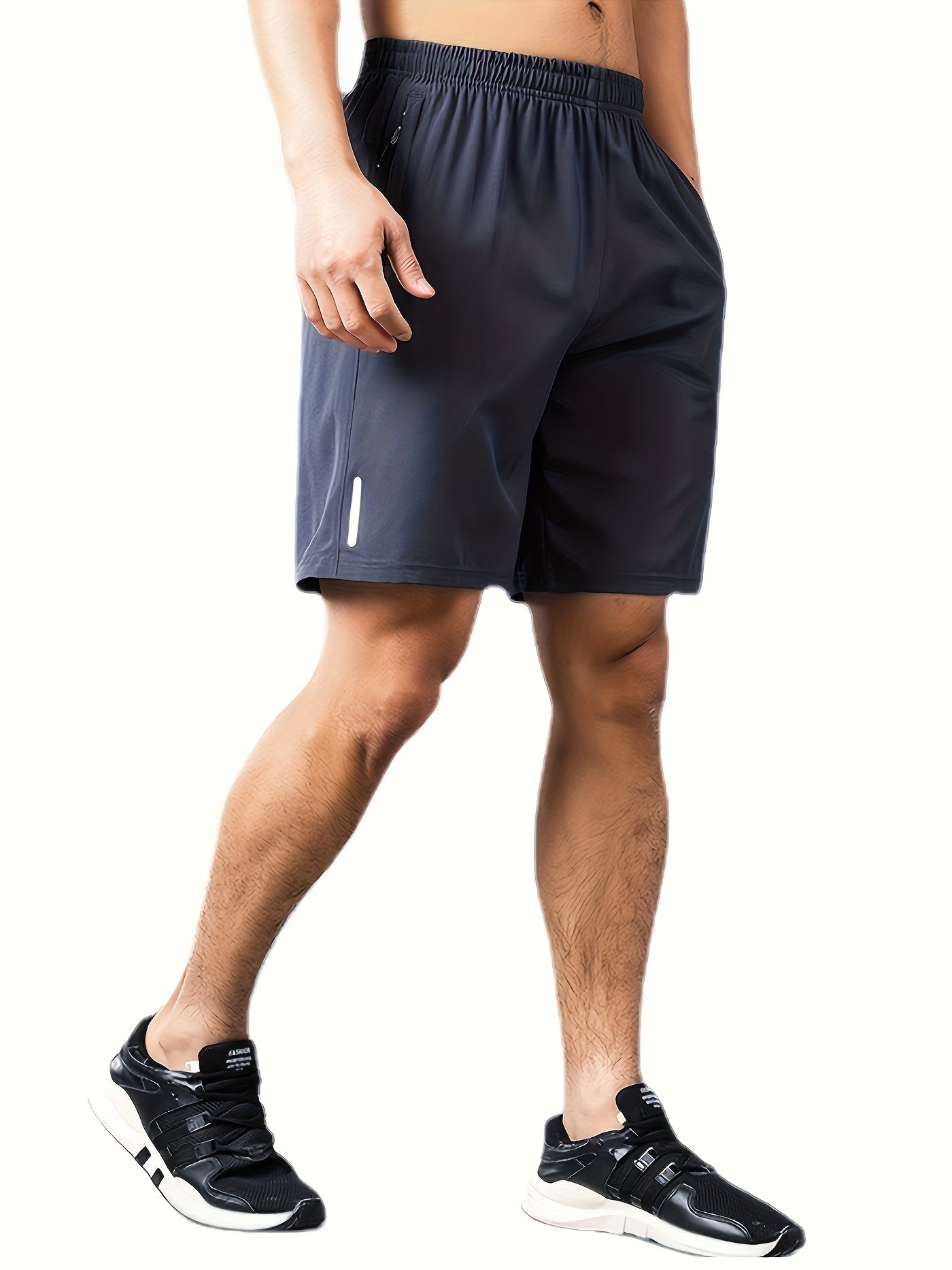 3pcs Reflective Men's Stripe Decor Sports Shorts, Elastic Waist Trendy Fitness for Summer Training