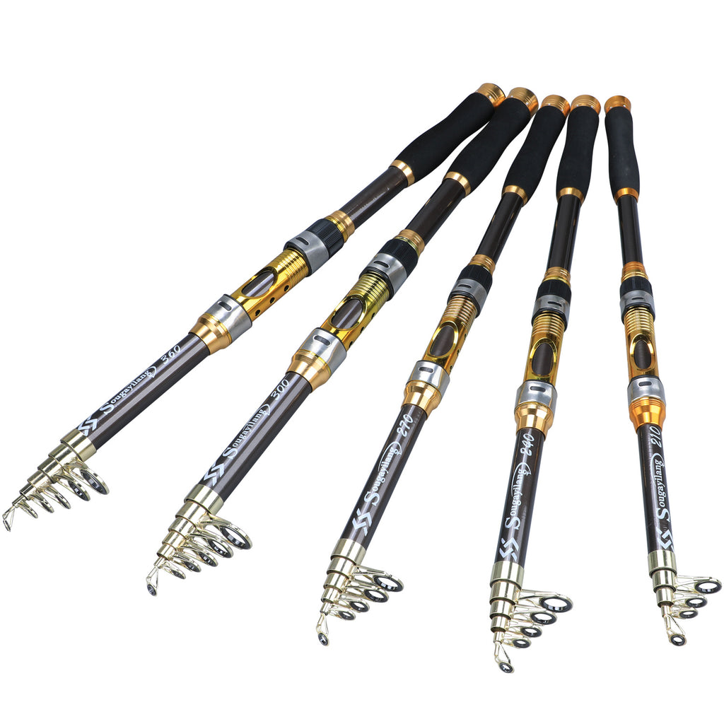 [Quality Construction] Sougayilang Ultralight Carbon Fiber Spinning Fishing Rod - Portable, Medium Action, 204.83-299.92cm Extendable Length, Black & Golden with Comfort Grip Handle - Ideal for All Anglers