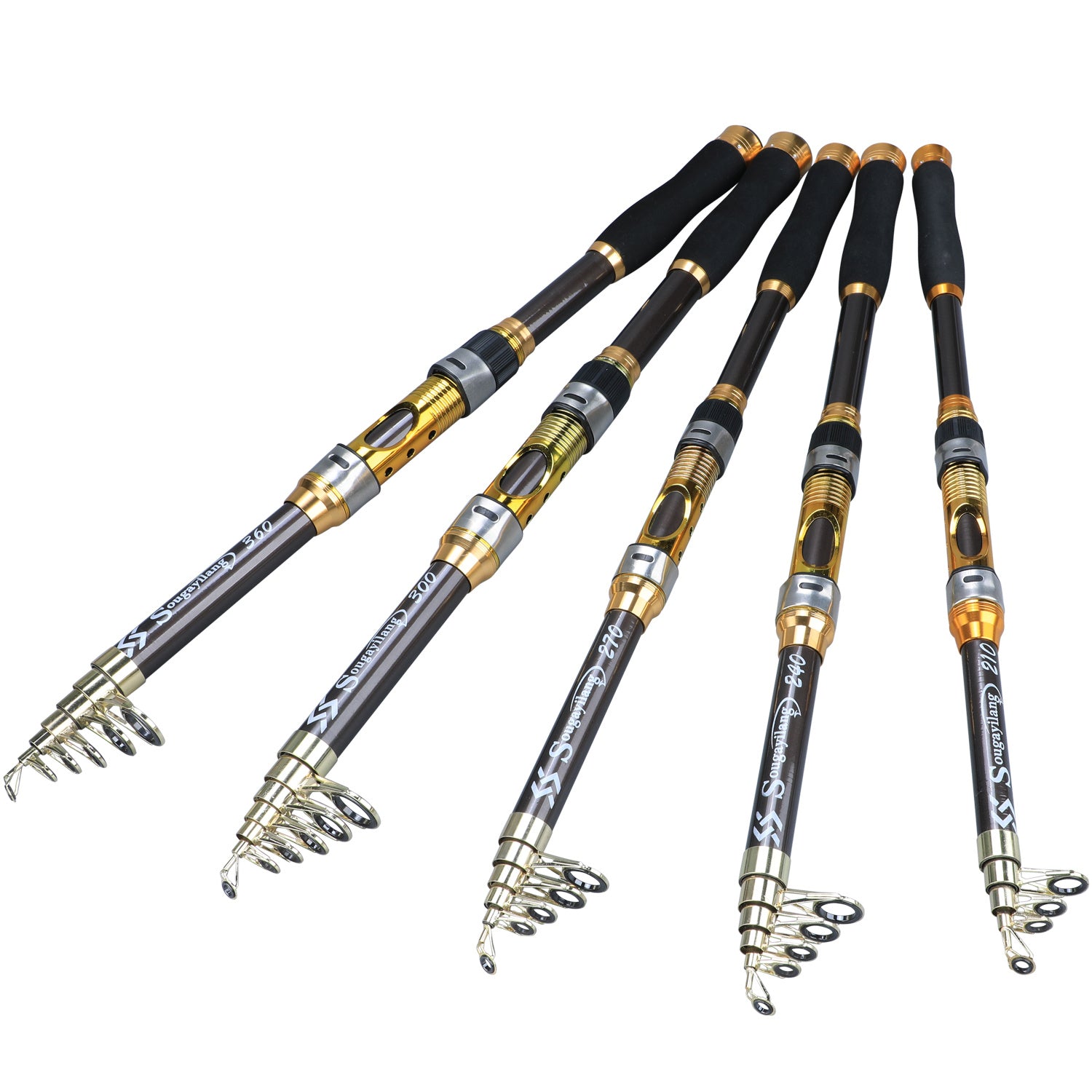 [Quality Construction] Sougayilang Ultralight Carbon Fiber Spinning Fishing Rod - Portable, Medium Action, 204.83-299.92cm Extendable Length, Black & Golden with Comfort Grip Handle - Ideal for All Anglers