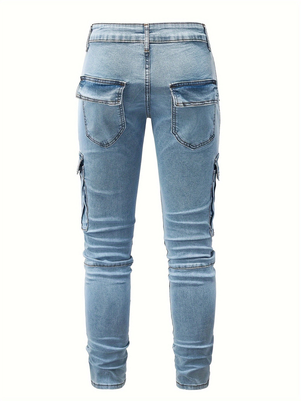 Men's Solid Color Multi-pocket Skinny Jeans For Autumn And Winter