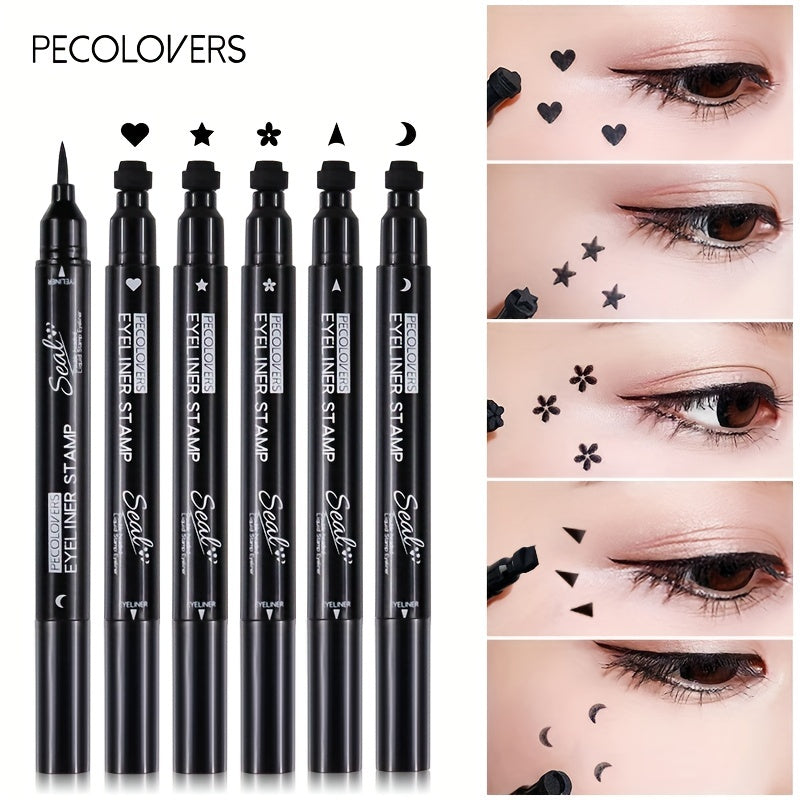 PECOLOVERS Double Head Waterproof Liquid Eyeliner Moon Star Heart Shapes Tattoo Stamp Quick Dry Eye Liner Pencil Makeup Tool, Quickdry Liner, Creative Eyeliner Design, Smooth Application, Highprecision Tip, Makeup Stamp, Dual