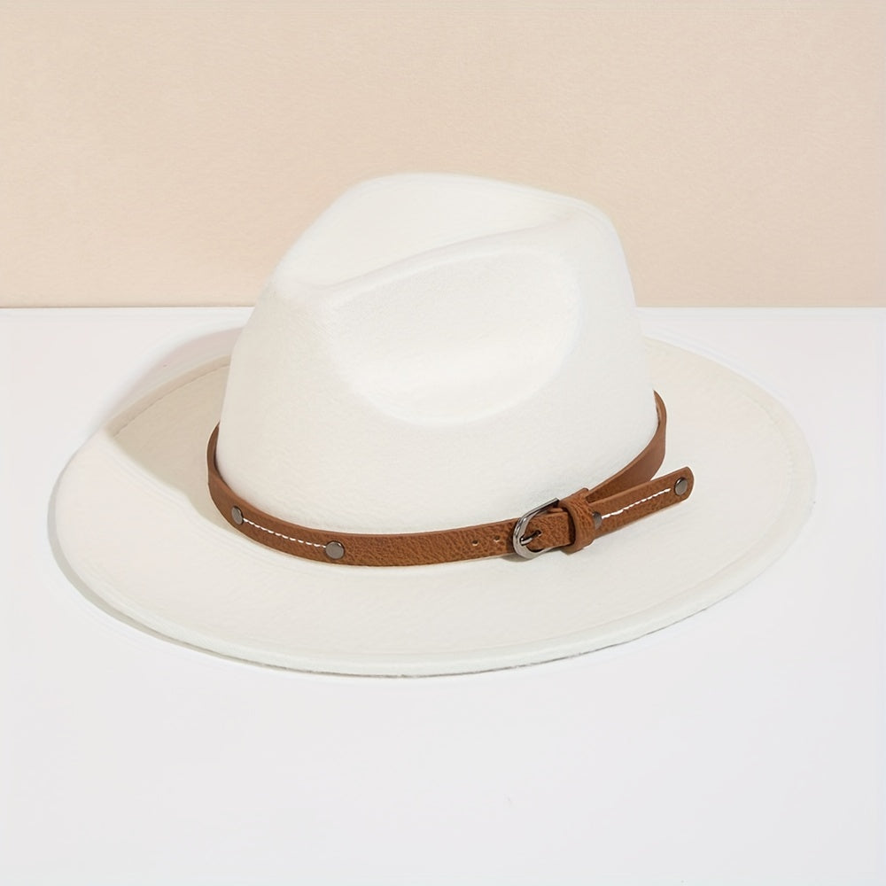 Men's Retro Felt Top Hat, Leather Buckle Accessory, Jazz Hats
