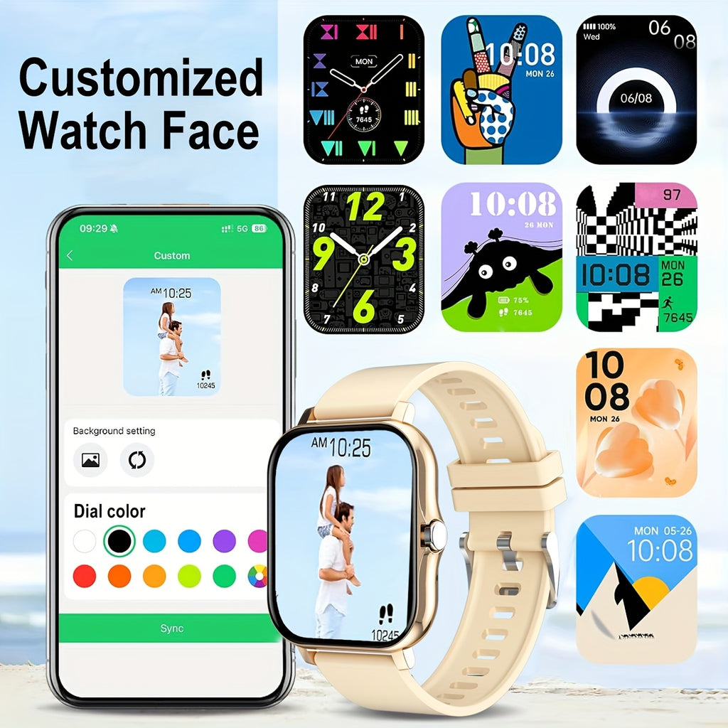 New 1.83-Inch Full Touch Screen Silicone Strap Smartwatch for Men and Women, Fitness Tracker with Customizable Dial, Wireless Calling & App Connectivity, Over 100 Sports Modes (Hiking, Climbing, Basketball), Remote Camera Con