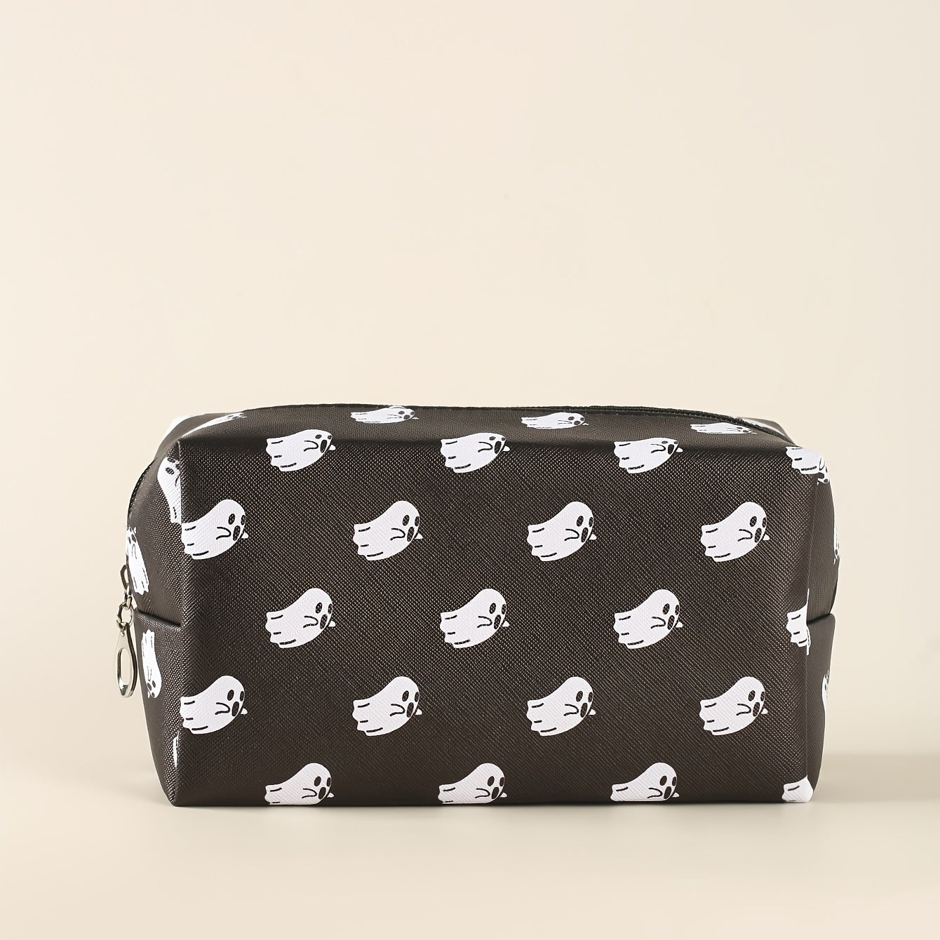 Halloween Little Ghost Print Makeup Pouch Zipper Roomy Square Cosmetic Bag Travel Accessories Organizer Halloween Gift For Friends Men Women