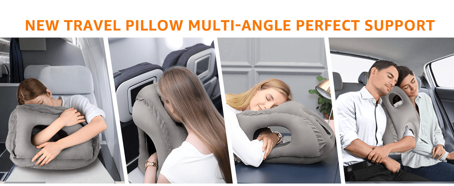 Portable Inflatable Travel Pillow for Airplanes, Cars, Trains & Office Naps - Ergonomic Design with Soft Compression, Durable & Lightweight, Ideal for Camping, RVs, and Sports Events, Travel Pillow for Airplanes, Vehicle Neck