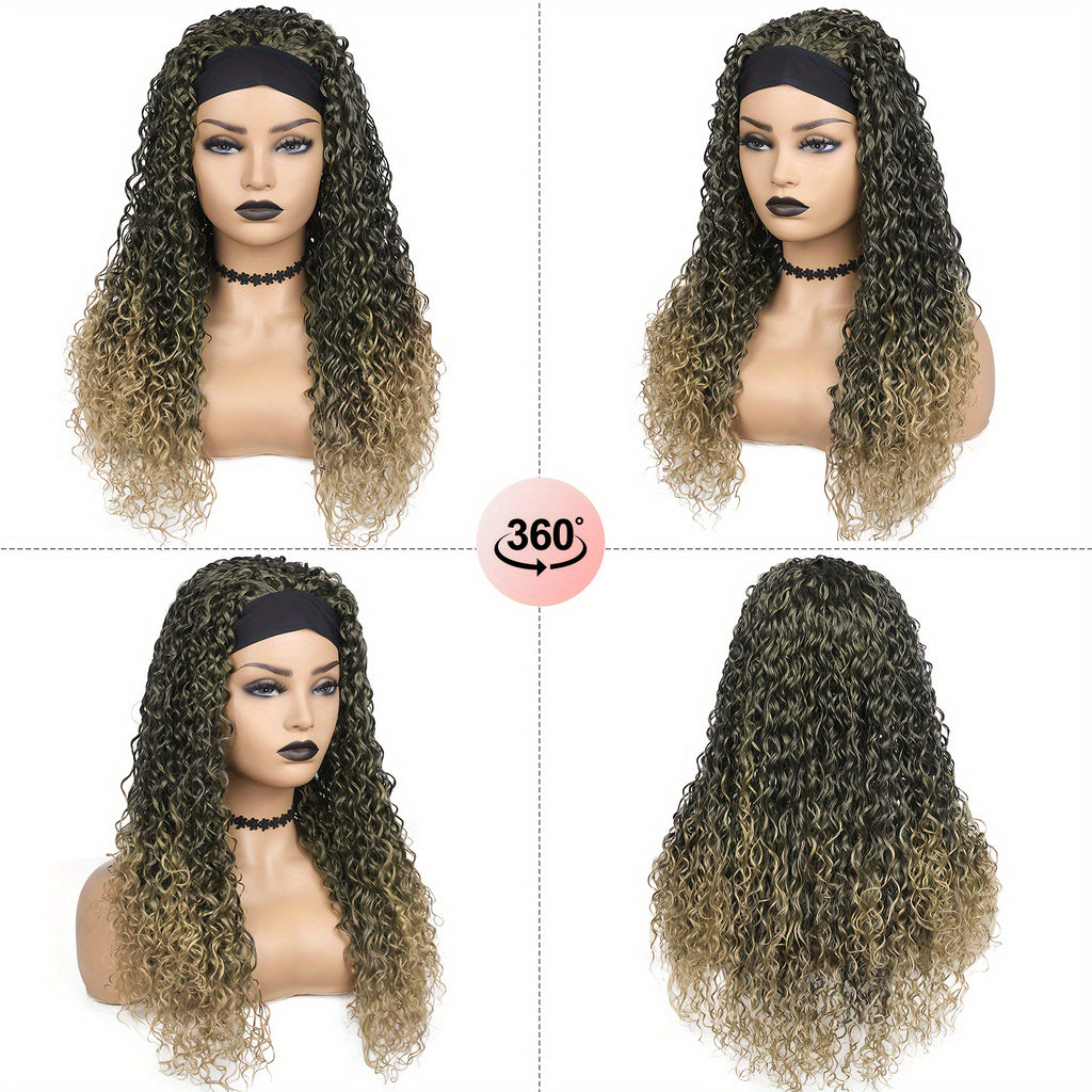 Ombre Blonde Curly Headband Wigs for Women Honey Blond Soft Hair Afro Curl Coily Synthetic Wig Headband Wigs for Mothers Day Gifts (Ombre Blonde)