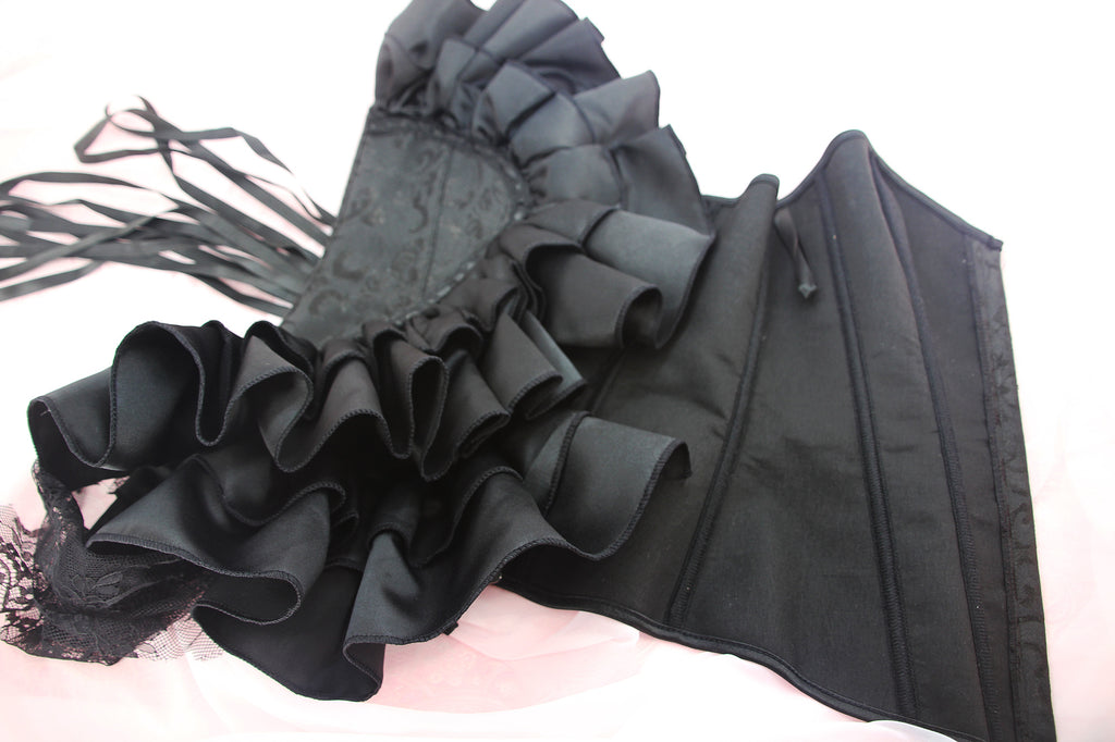 Ruffle Strapless Corset Bustier, Tummy Control Lace Up Jacquard Body Shaper, Women's Lingerie & Shapewear