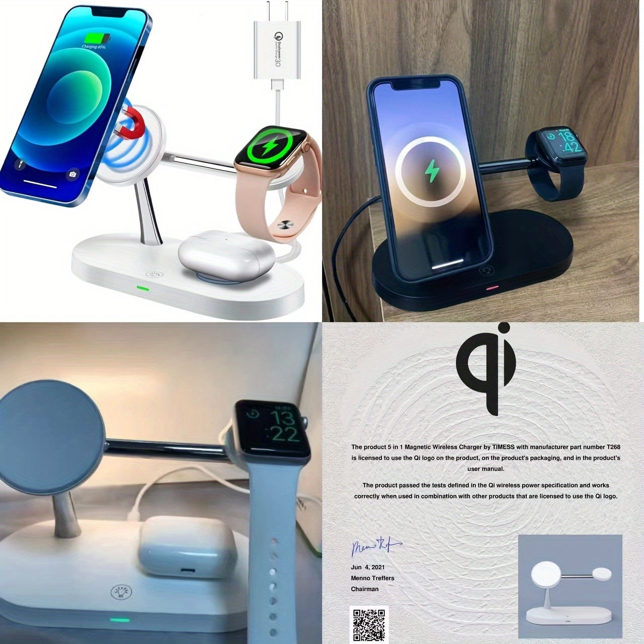 Magnetic 5 In 1 Wireless Charger Stand 3 Devices At The Same Time, 15W Qi Fast Charging Dock Station Holder 3 Adjustable Light Compatible With IPhone 14/13/12 Pro Max Mini, IWatch SE/6/5/4/3/2, AirPods 3/2/Pro