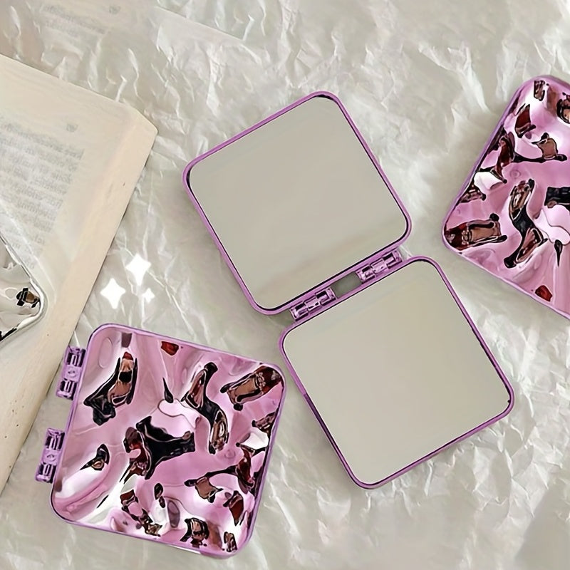 Wavy Pattern Silvery Portable Handheld Makeup Mirror, Vanity Mirror, Beauty Accessory, Nautical Theme, Stylish Design, Compact Mirror, Decorative Mirror, Gift For Her, Makeup Lovers