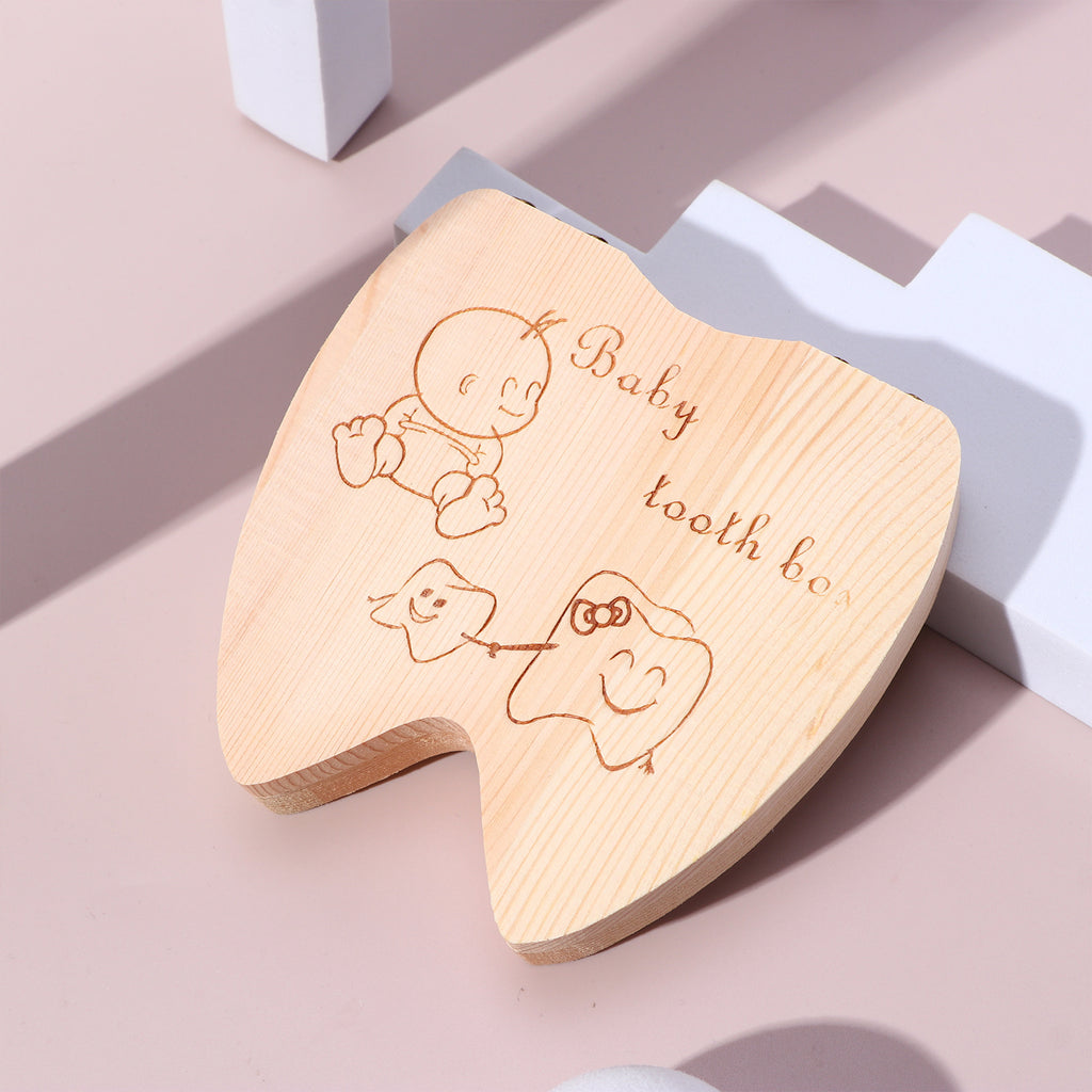 Wooden Baby Kids Tooth Storage Box, Tooth Wooden Box Organizer, Milk Teeth Wooden Storage Collecting Teeth Umbilical Cord Box 4.65*4.53*.1.1inch/11.8*11.8*2.8cm, Christmas, Halloween, Thanksgiving Day Gift