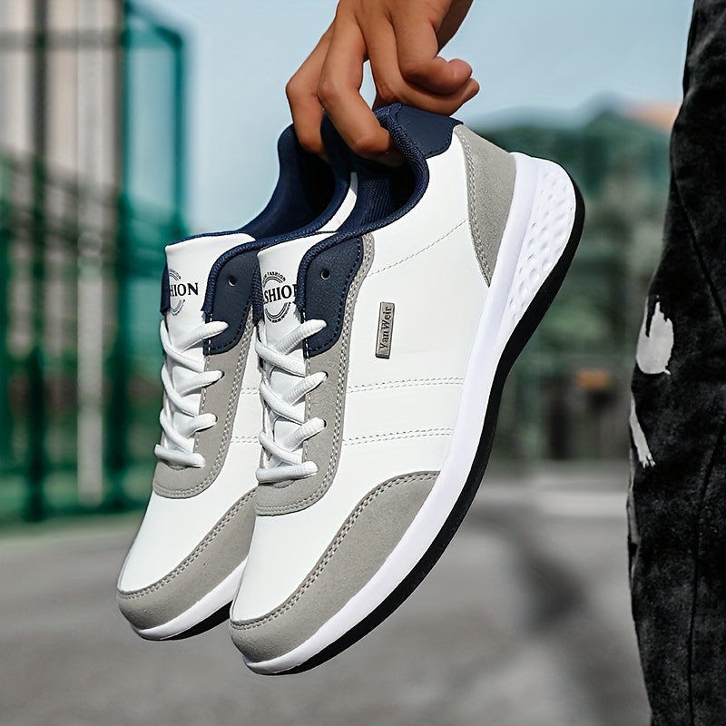 VanWeir Lightweight Men'S Shoes - Navy Blue & White, Stable Lace-Up Sneakers with MD/TPR Sole, Breathable Fabric Lining for Outdoor Sports, Hiking & Casual Wear