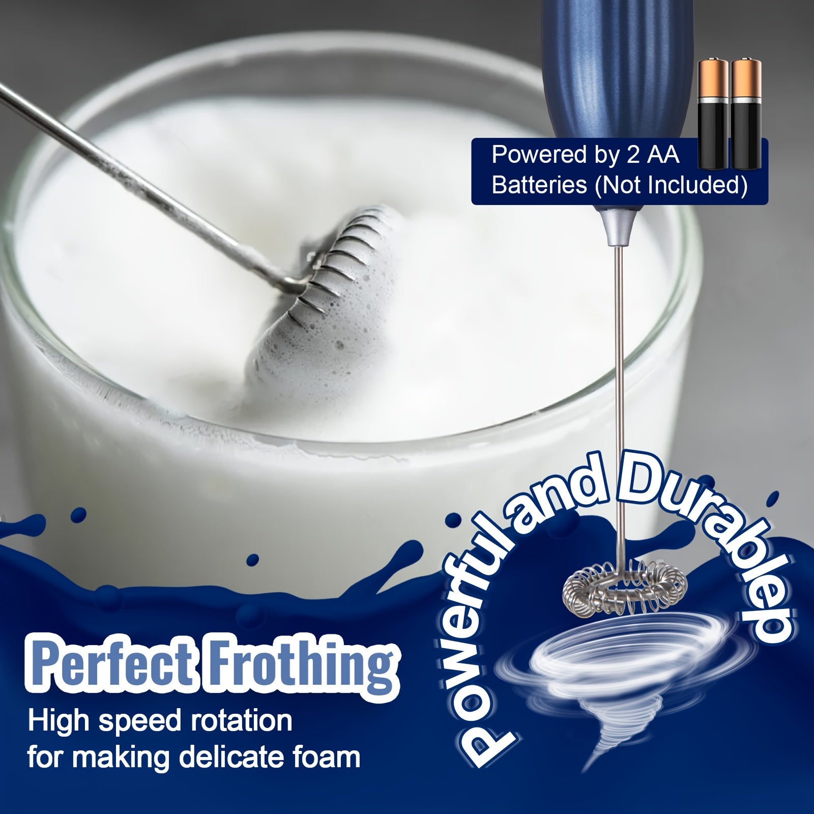 1pc, Lalayuan Powerful Electric Milk Frother, Mini Milk Foamer, Battery Operated (Not Included) Stainless Steel Drink Mixer, Handheld Electric Whisk For Coffee, Latte, Cappuccino, Chocolate, Matcha