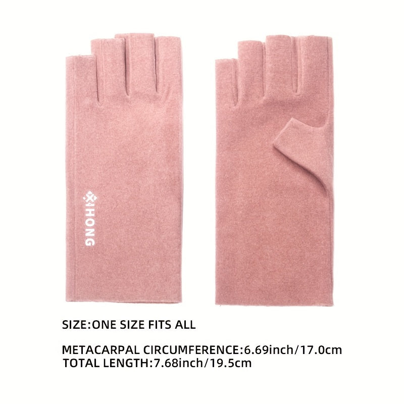 Fleece Coldproof Self-heating Gloves Solid Color Stretch Half Finger Touch Screen Gloves Winter Warm Women's Gloves