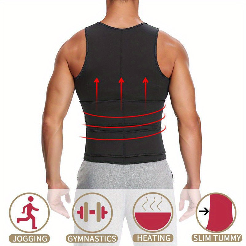 Men's Compression Sweat Sauna Vest, New Slimming Suit For Students, Waist Belts Body Shaper Back Support Tank Top For Workout Fitness Gym