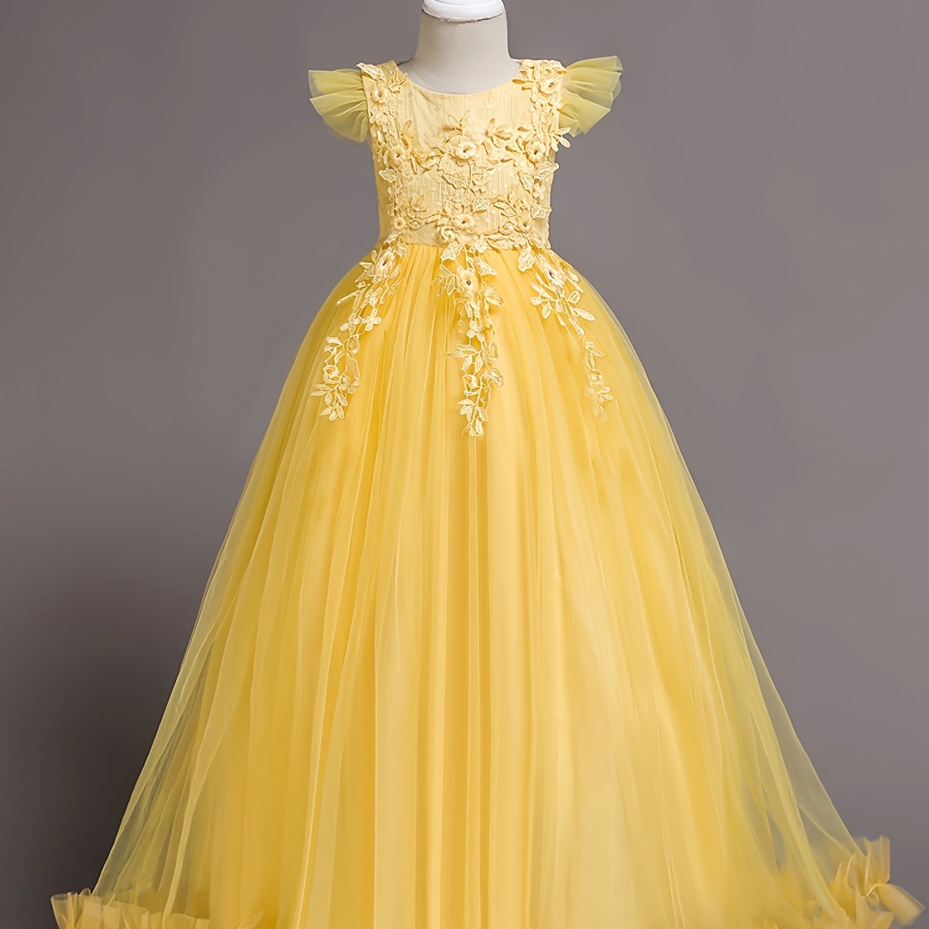 Girls Dresses Floral Lace Princess Dress With Tulle Birthday Party Wedding Sleeveless Pageant Evening Gown