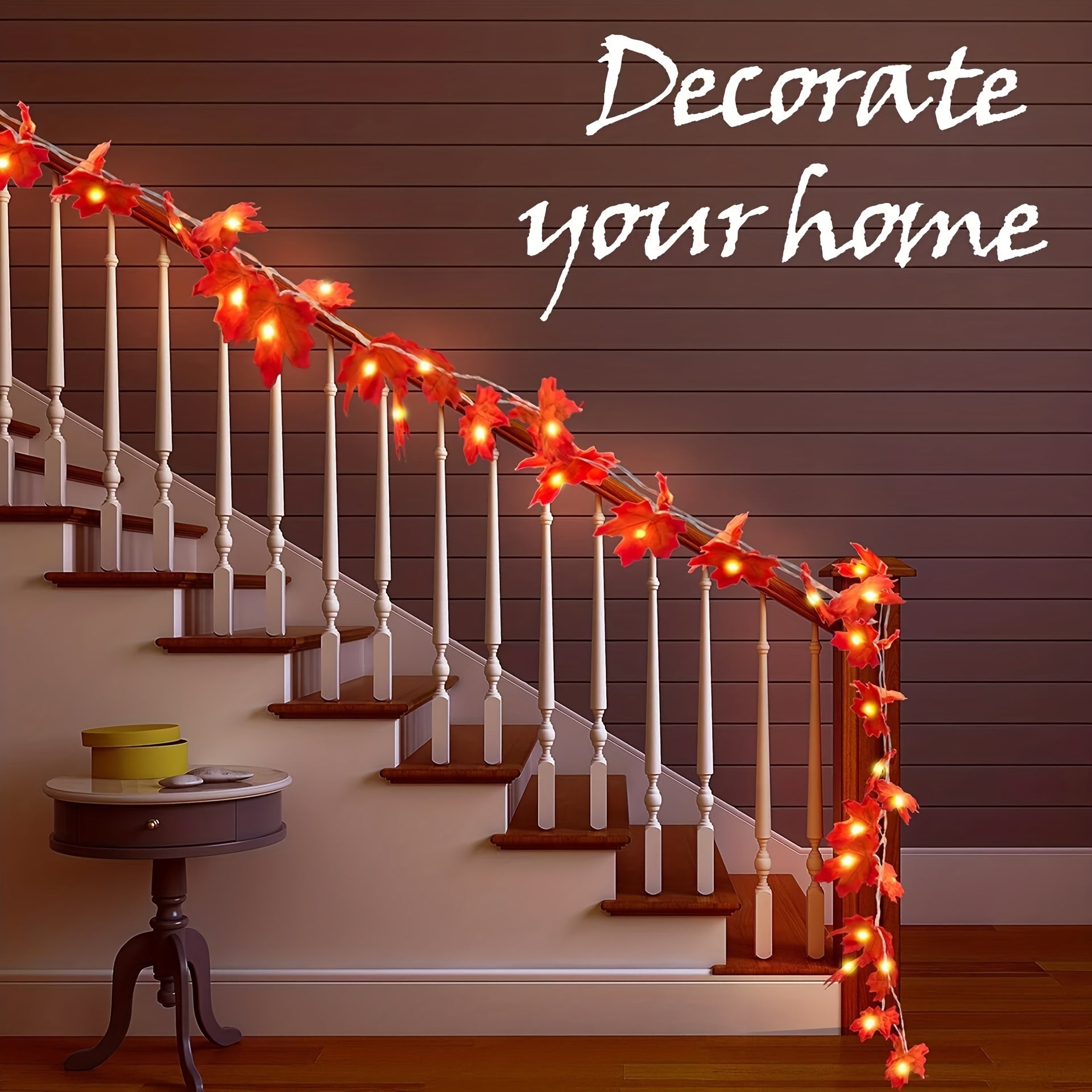 1pc Maple Leaf LED Fairy Lights - Warm White/Cool Yellow/Red Glow, -in-Free -Free Switch-Controlled / String Lights for Stair Railings, Fence, Party, Thanksgiving, Halloween, Fall & Autumn Tree Decorations (Plastic