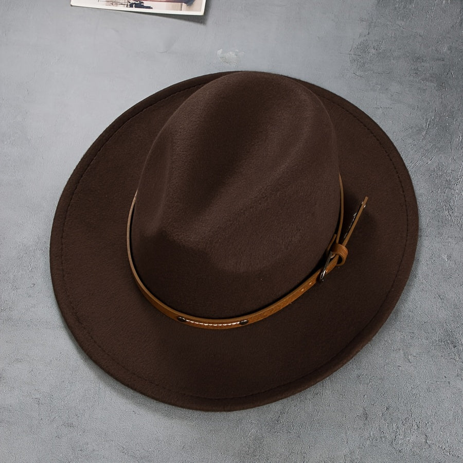 Men's Retro Felt Top Hat, Leather Buckle Accessory, Jazz Hats