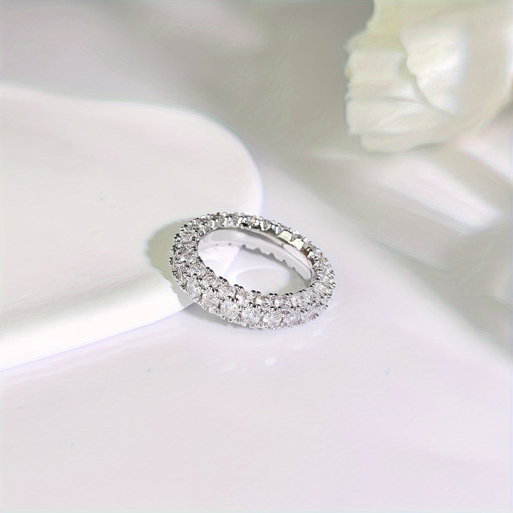 Women's 3 Row Eternity Ring 14K Gold Plated Cubic zirconia Eternity Band Ring Jewelry