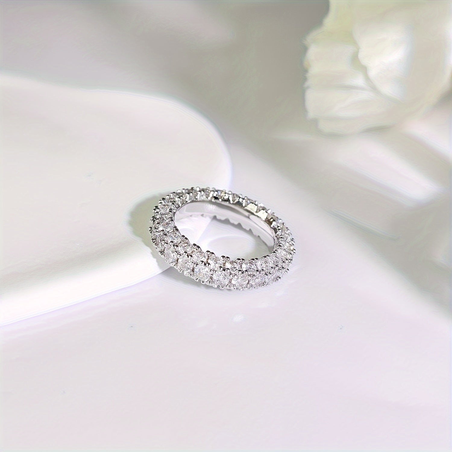 Women's 3 Row Eternity Ring 14K Gold Plated Cubic zirconia Eternity Band Ring Jewelry