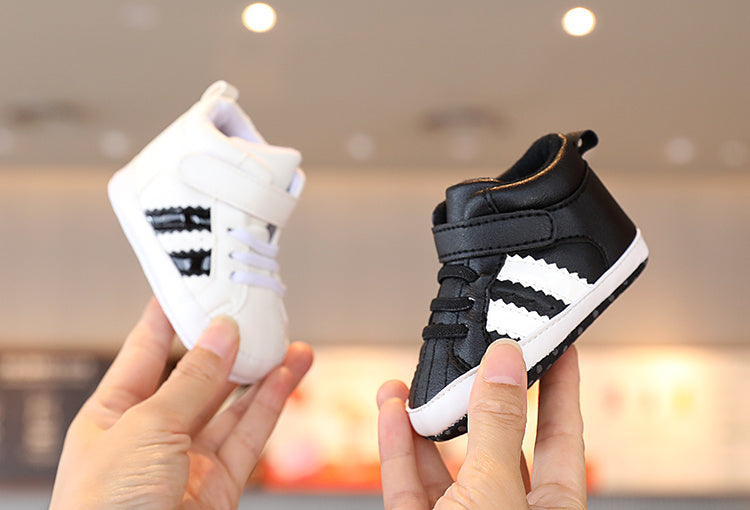 Infant & Newborn Boys' & Girls' Soft Sole Anti-Slip Sneakers - Breathable with Black Striped Design, Adjustable Buckle Closure, All-Season Casual Shoes for Toddlers, Baby Shoes, Toddler Footwear, Stylish Toddler Footwear, Com